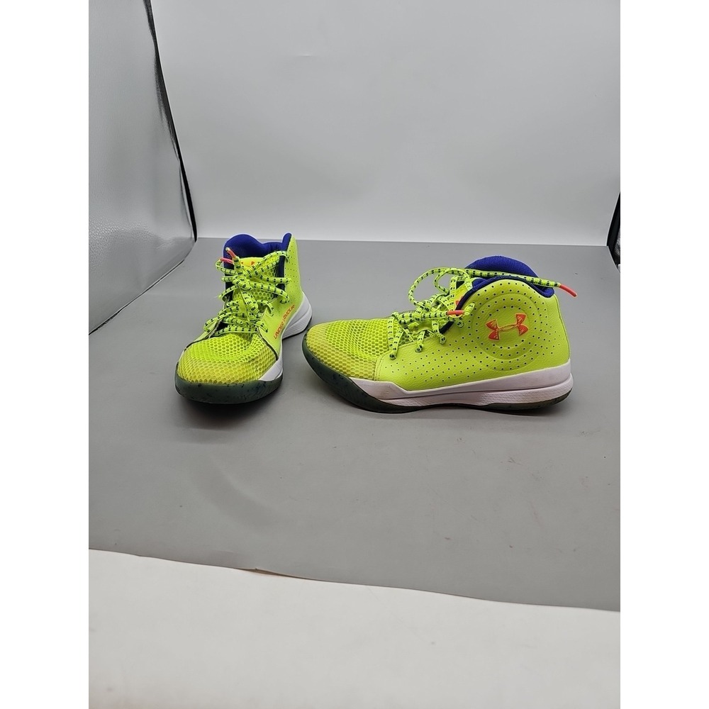 Under Armour Youth 6Y Jet Splash Basketball Shoes Yellow Blue Mesh Lace Up Mid